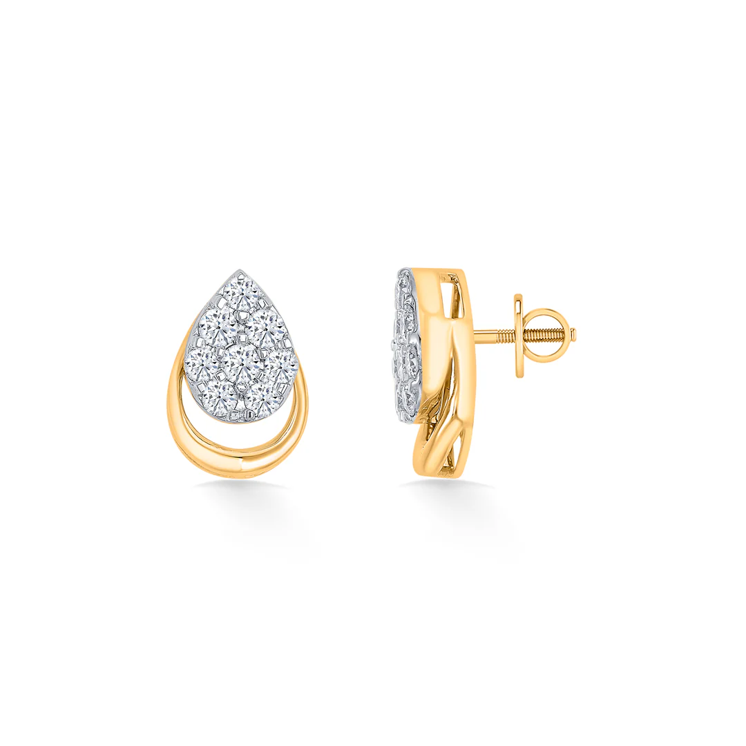 Droplet Gold & Diamond Stud Earring For Women - Image 3