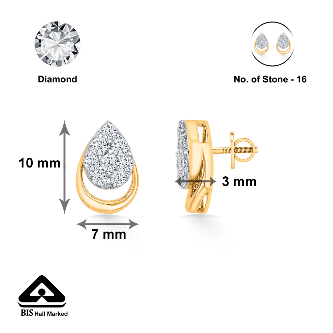 Droplet Gold & Diamond Stud Earring For Women - Image 5