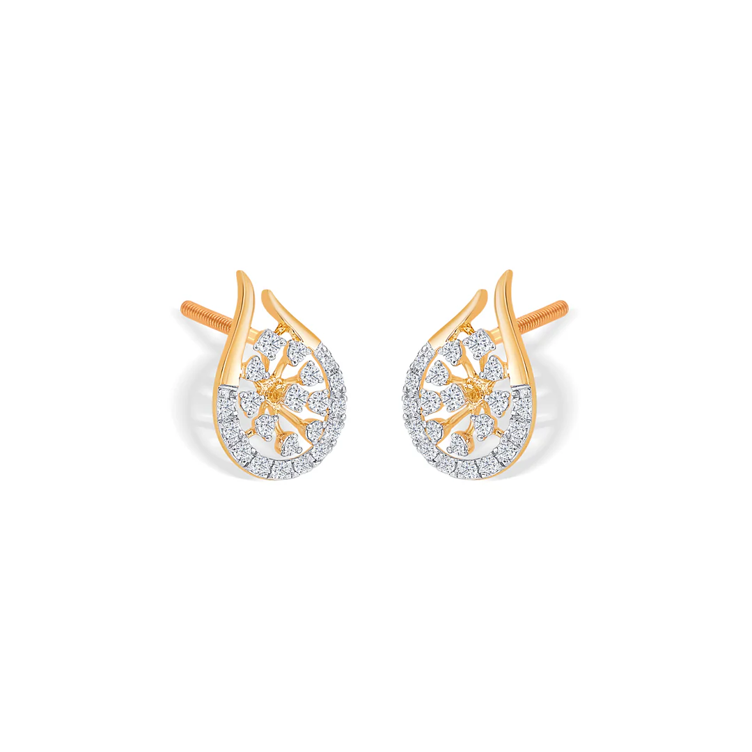 Dropping Yellow Gold & Diamond Stud Earring For Women - Image 3