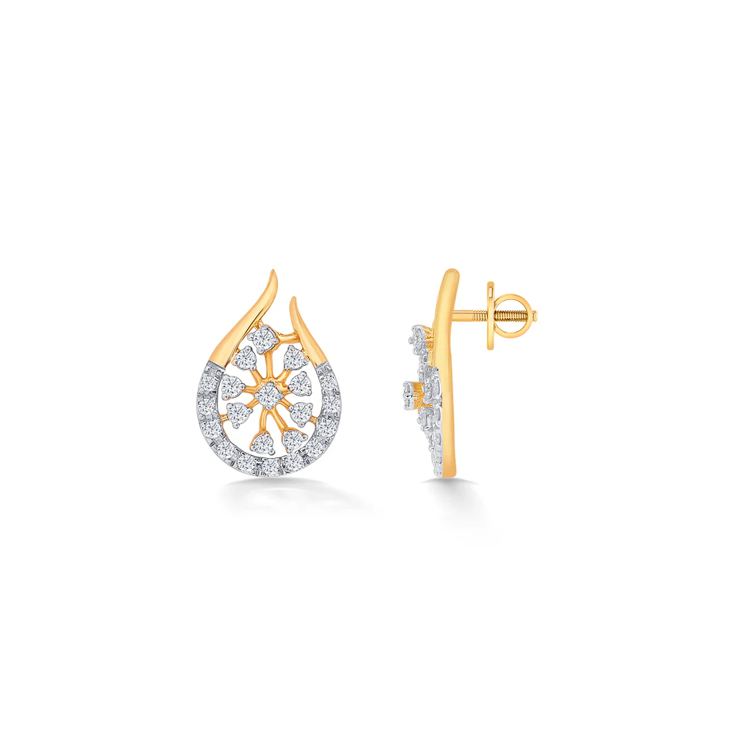 Dropping Yellow Gold & Diamond Stud Earring For Women - Image 4