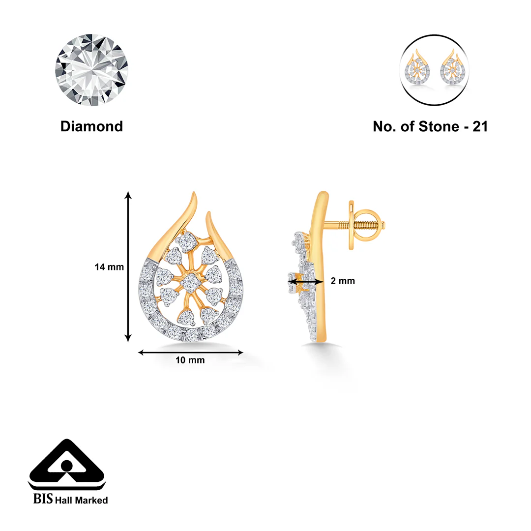 Dropping Yellow Gold & Diamond Stud Earring For Women - Image 5