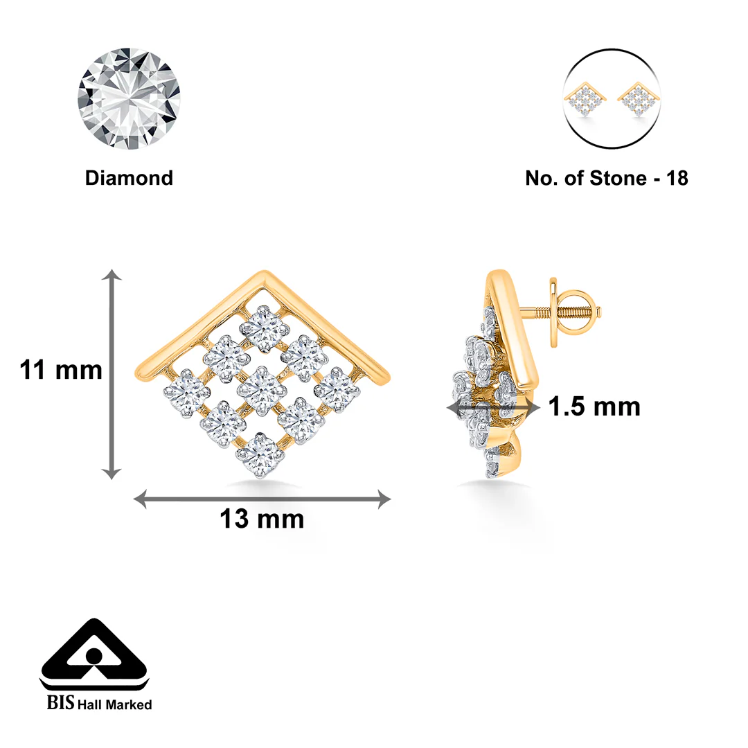 Elixon Charm Gold & Diamond Stud Earring - Image 4