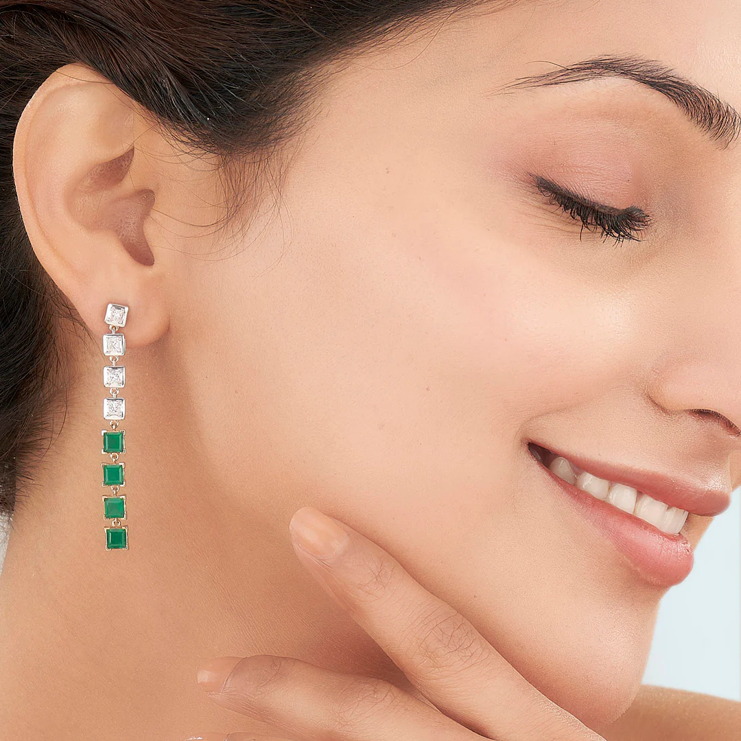 Emerald Falls Gold Stud Diamond Earring for Women - Image 2