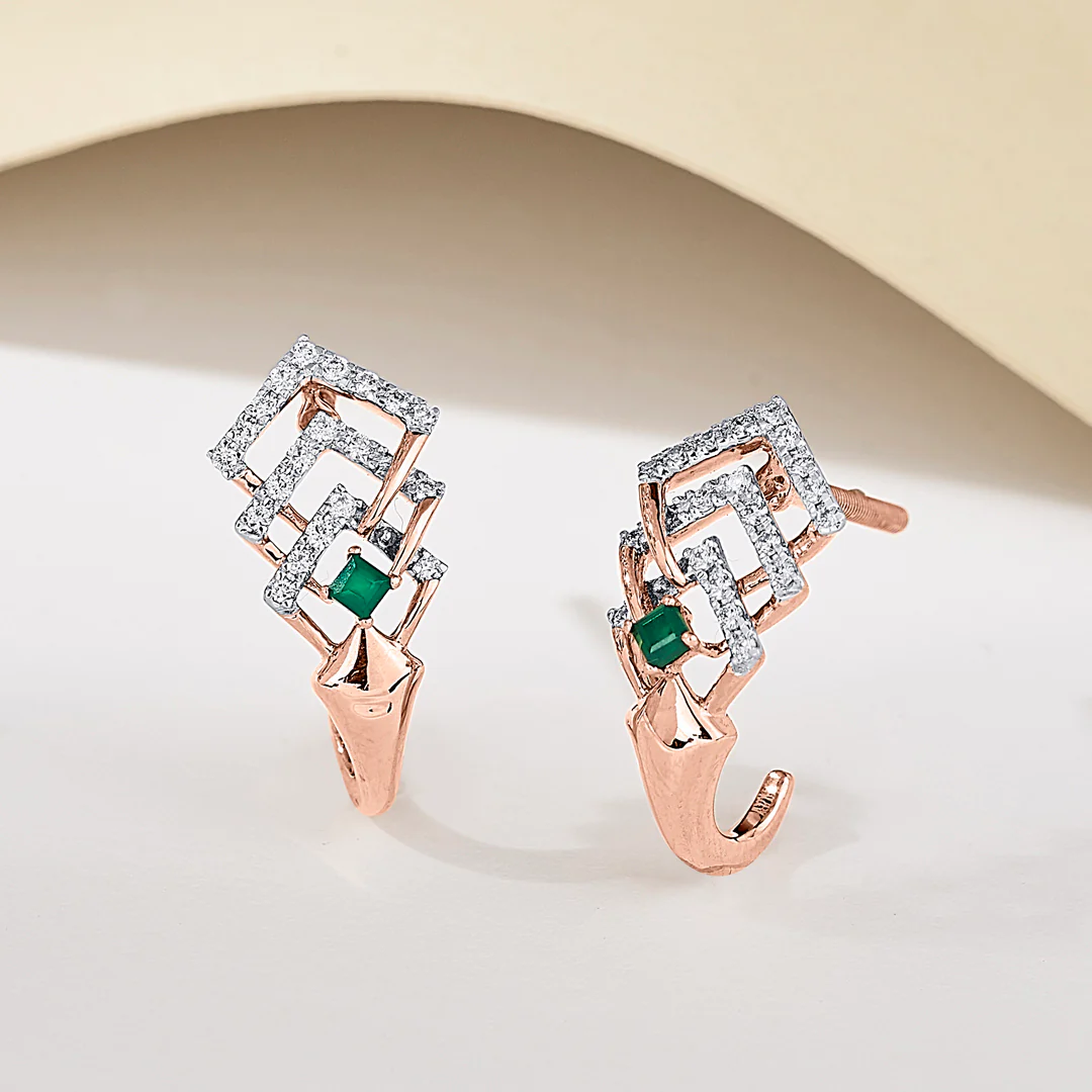 Emerald Maze Gold Stud Diamond Earring for Women