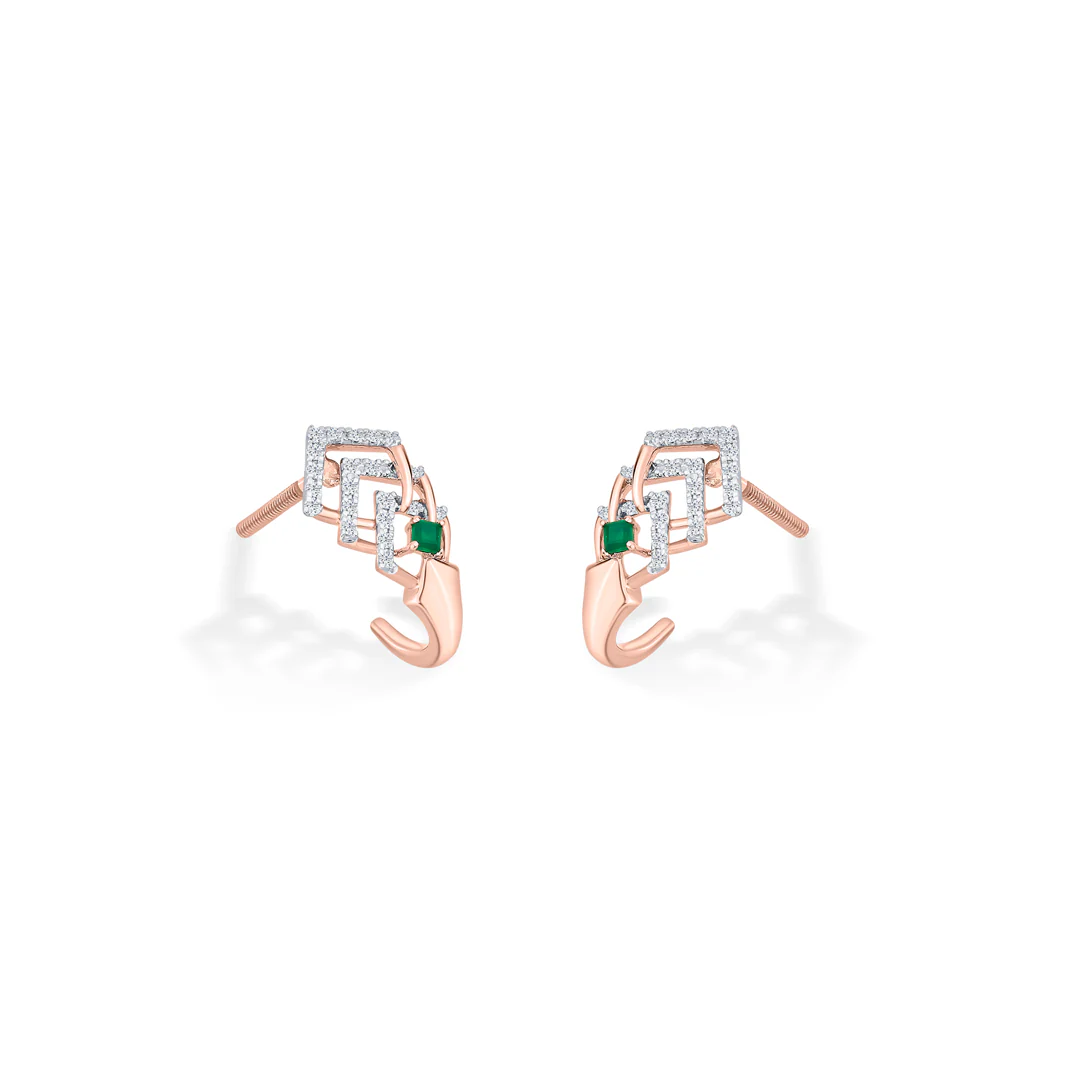 Emerald Maze Gold Stud Diamond Earring for Women - Image 3