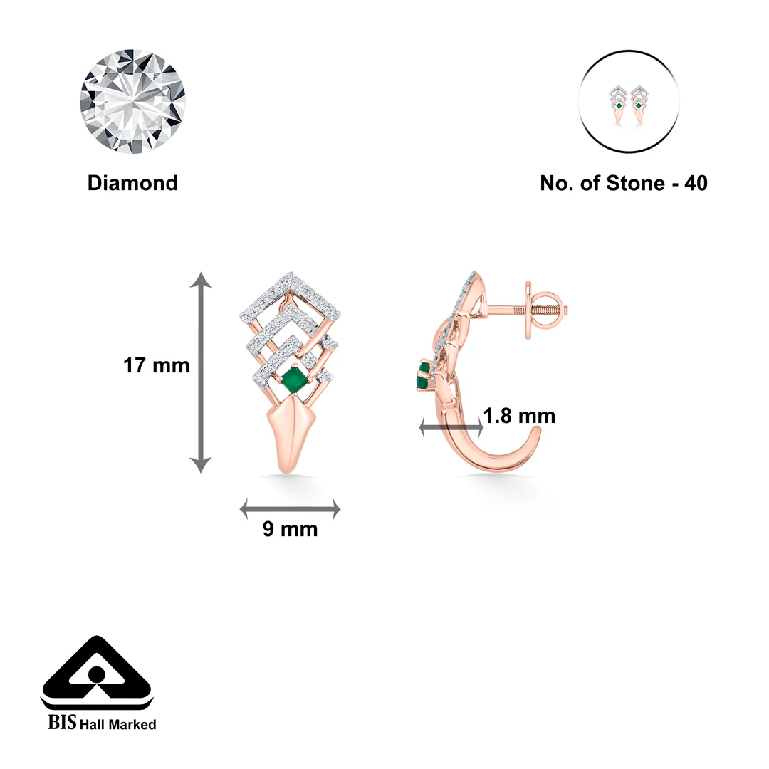 Emerald Maze Gold Stud Diamond Earring for Women - Image 5