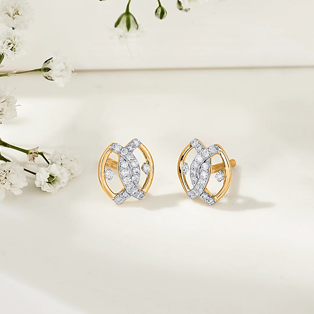 Eternal Sight Yellow Gold Stud Diamond Earring For Women