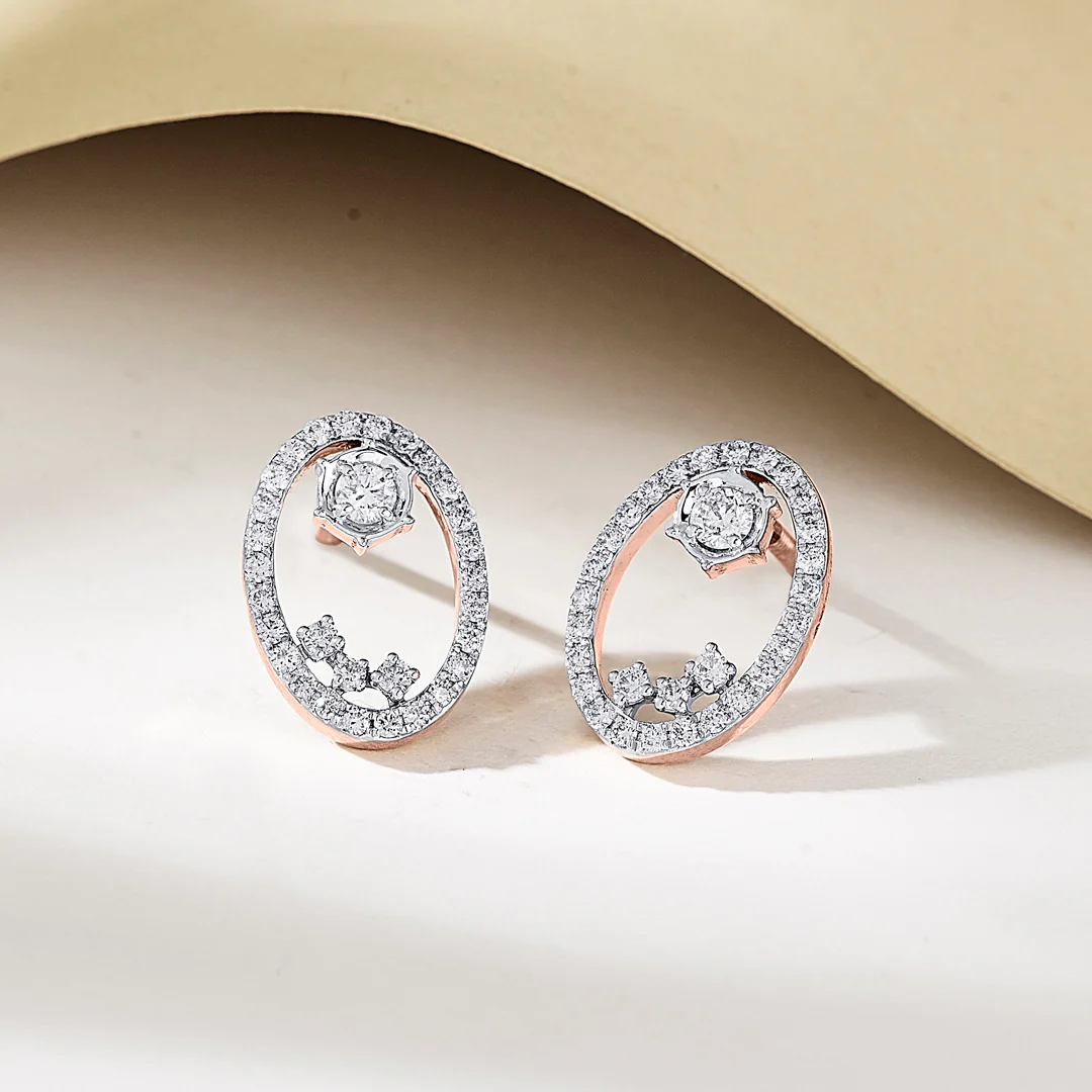 Ethereal Oval Rose Gold Stud Diamond Earring For Women