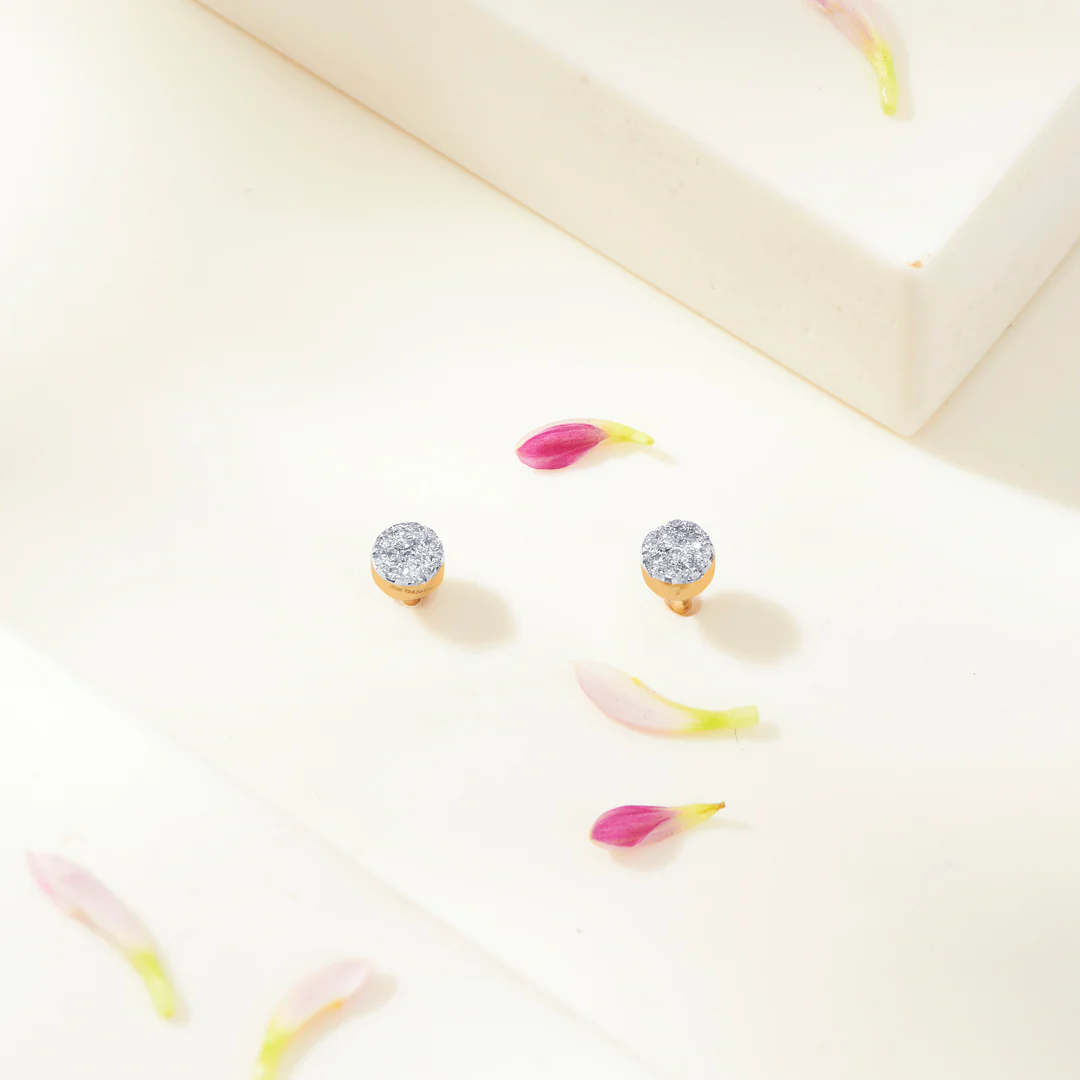 Fleck Gold & Diamond Stud Earring For Women