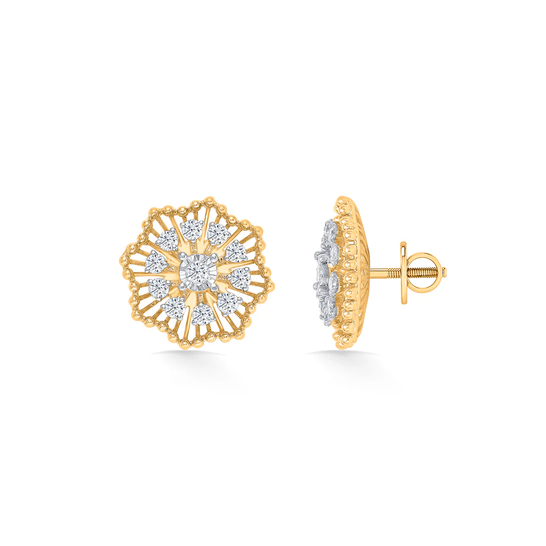 Flora Gold & Diamond Stud Earring For Women - Image 3