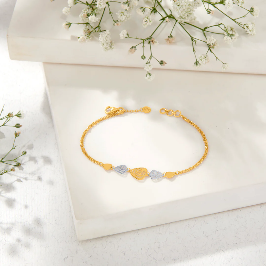 Floral Glide Yellow Gold Flexible Bracelet for Women