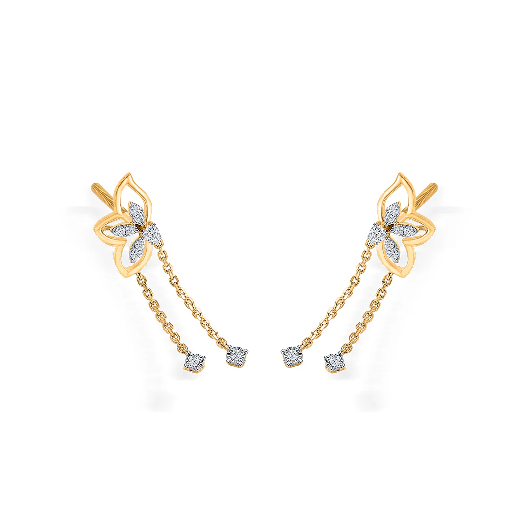 Floral Gold & Diamond Drops & Dangler Earring For Women - Image 3