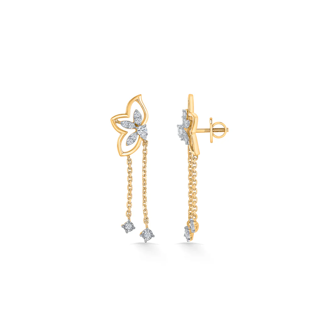 Floral Gold & Diamond Drops & Dangler Earring For Women - Image 4