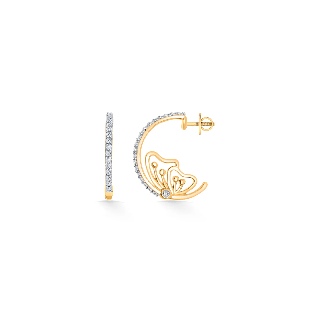 Floral Gold & Diamond Hoops & Huggies Earring For Women - Image 4