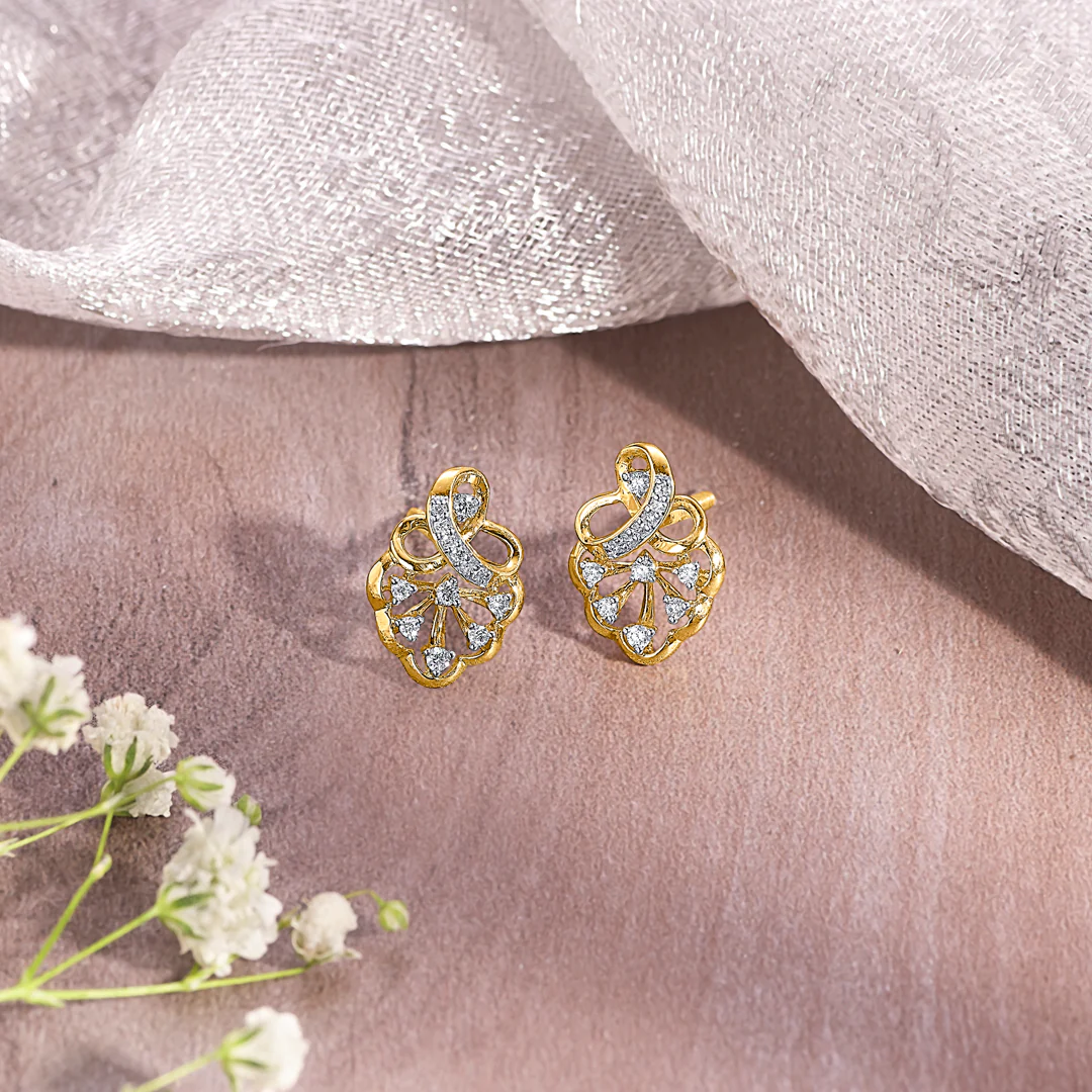 Floral Gold & Diamond Stud Earring For Women