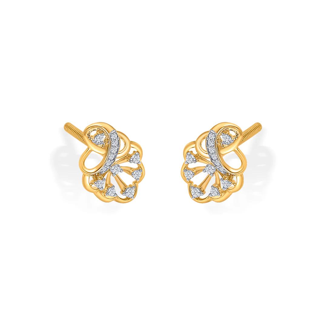 Floral Gold & Diamond Stud Earring For Women - Image 3