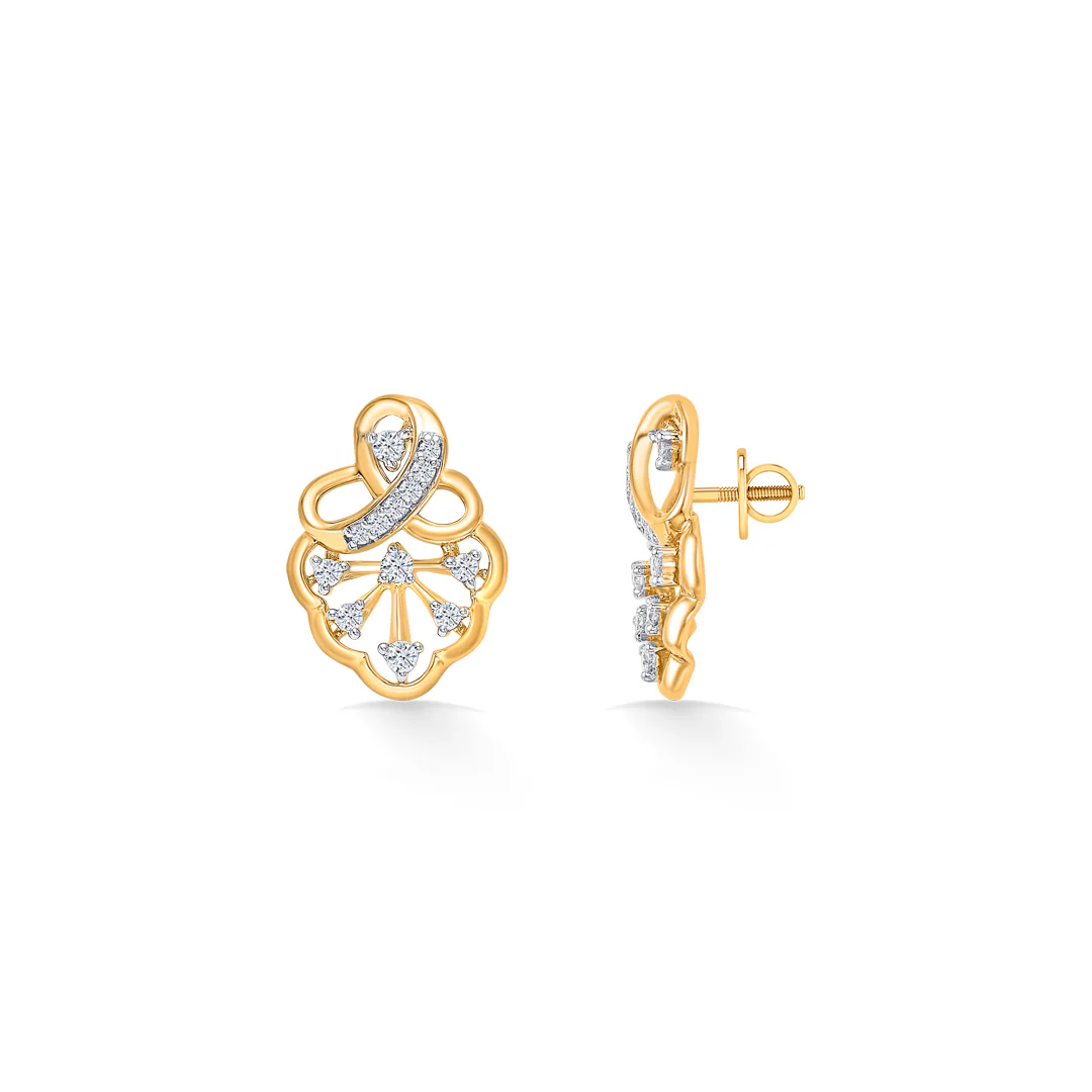 Floral Gold & Diamond Stud Earring For Women - Image 4