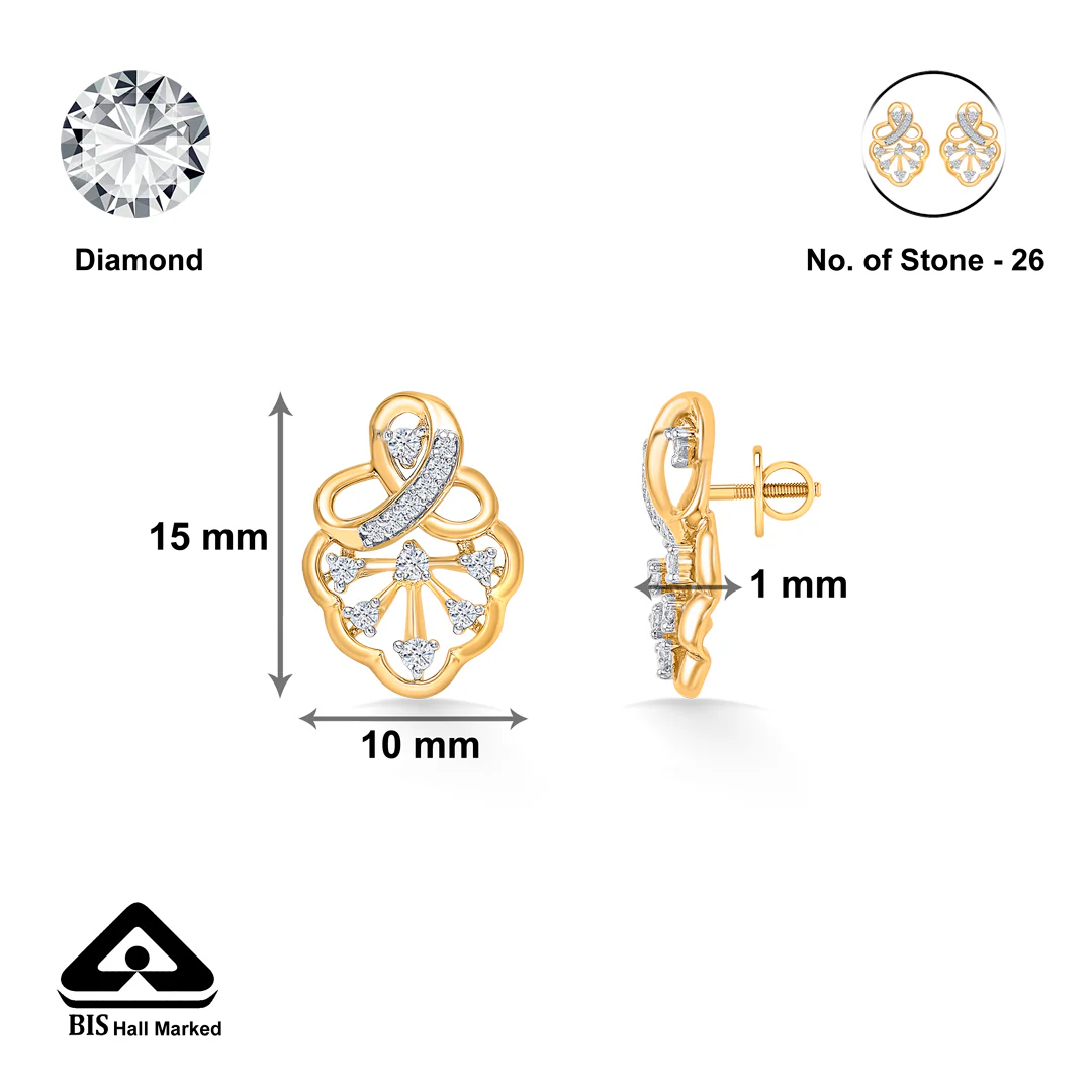 Floral Gold & Diamond Stud Earring For Women - Image 5