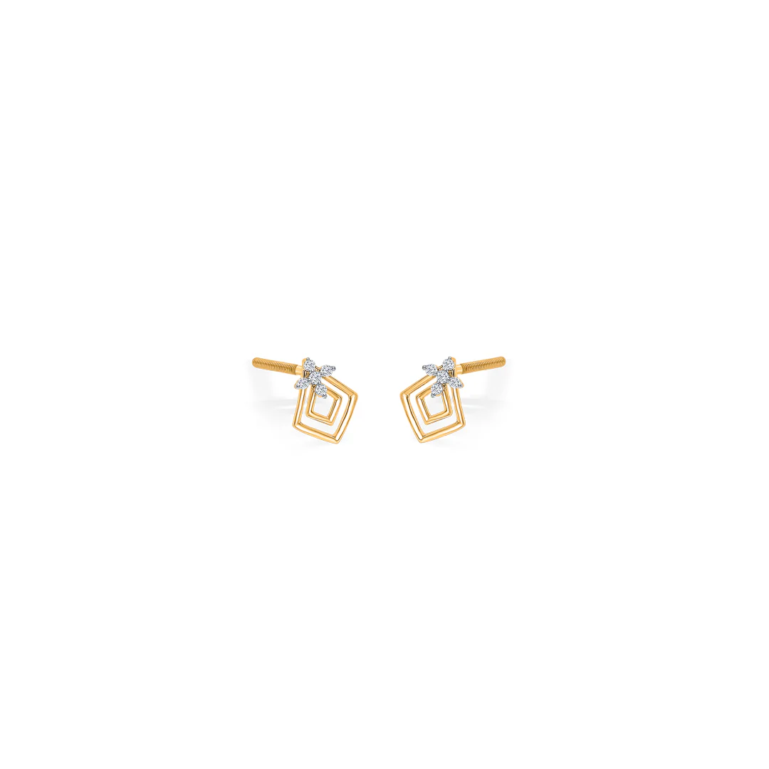 Florangle Spark Glow Gold & Diamond Stud Earring - Image 2