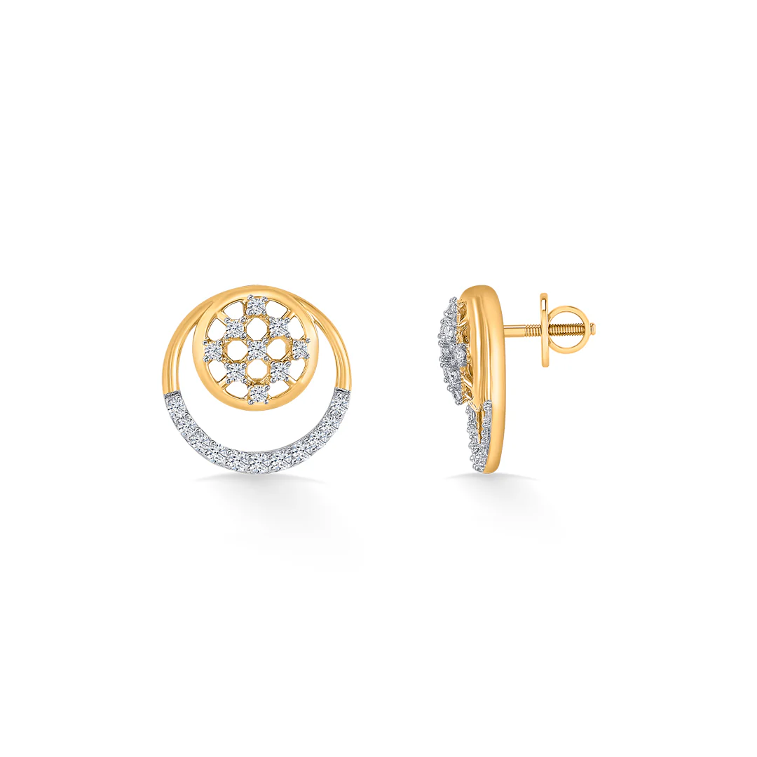 Florette Arc Gold & Diamond Stud Earring - Image 3