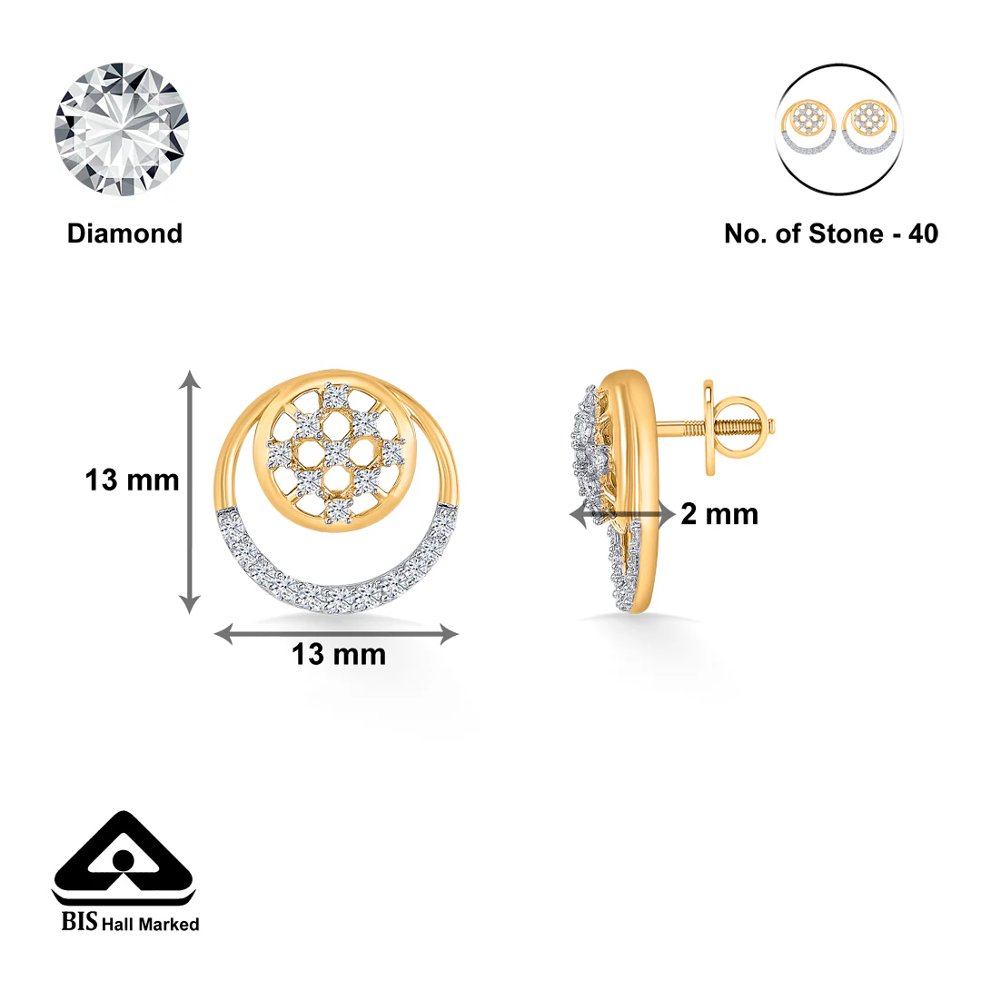 Florette Arc Gold & Diamond Stud Earring - Image 4