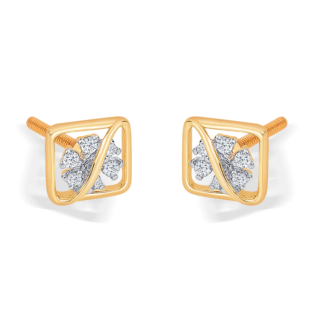 Florix Frame Gold & Diamond Stud Earring - Image 2