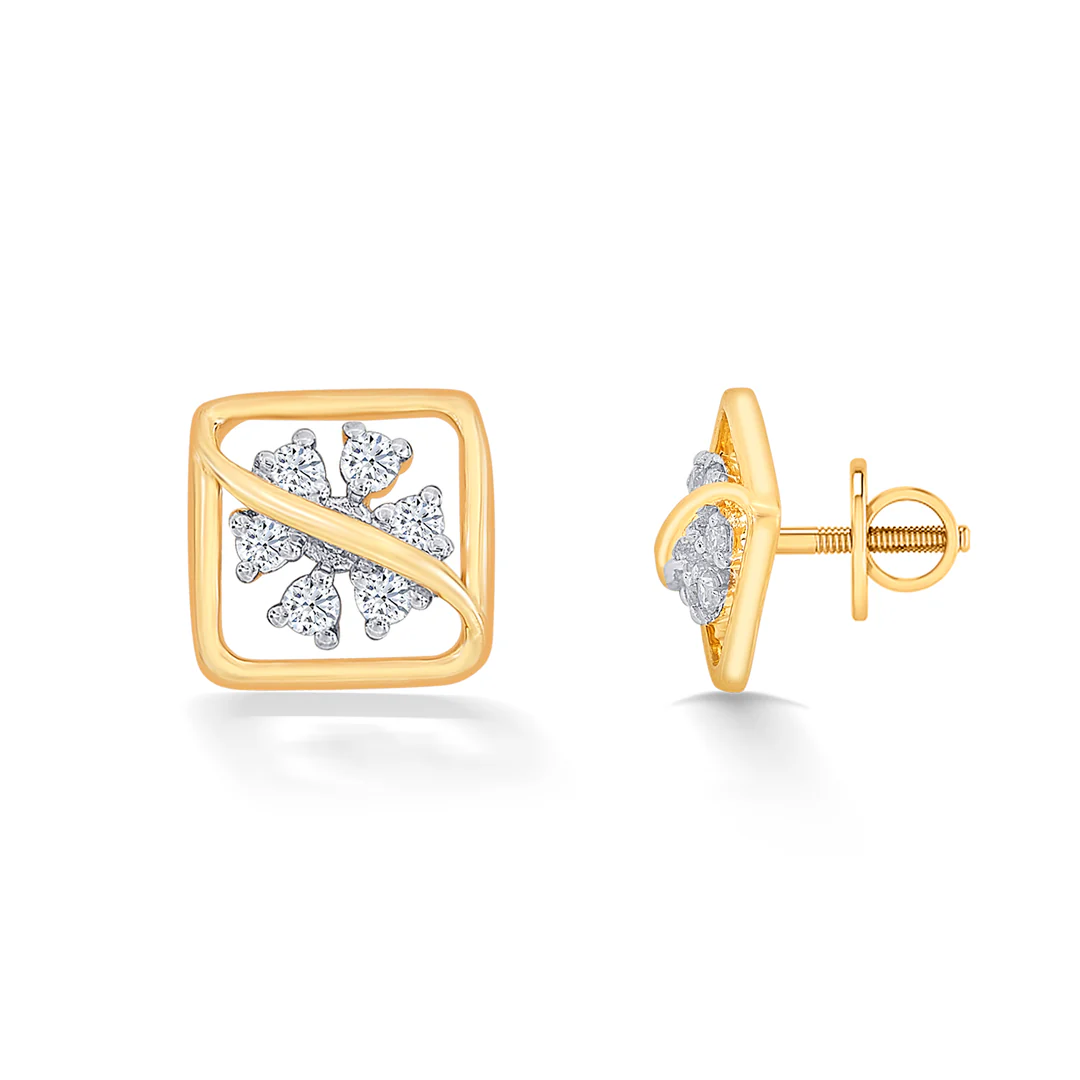 Florix Frame Gold & Diamond Stud Earring - Image 3