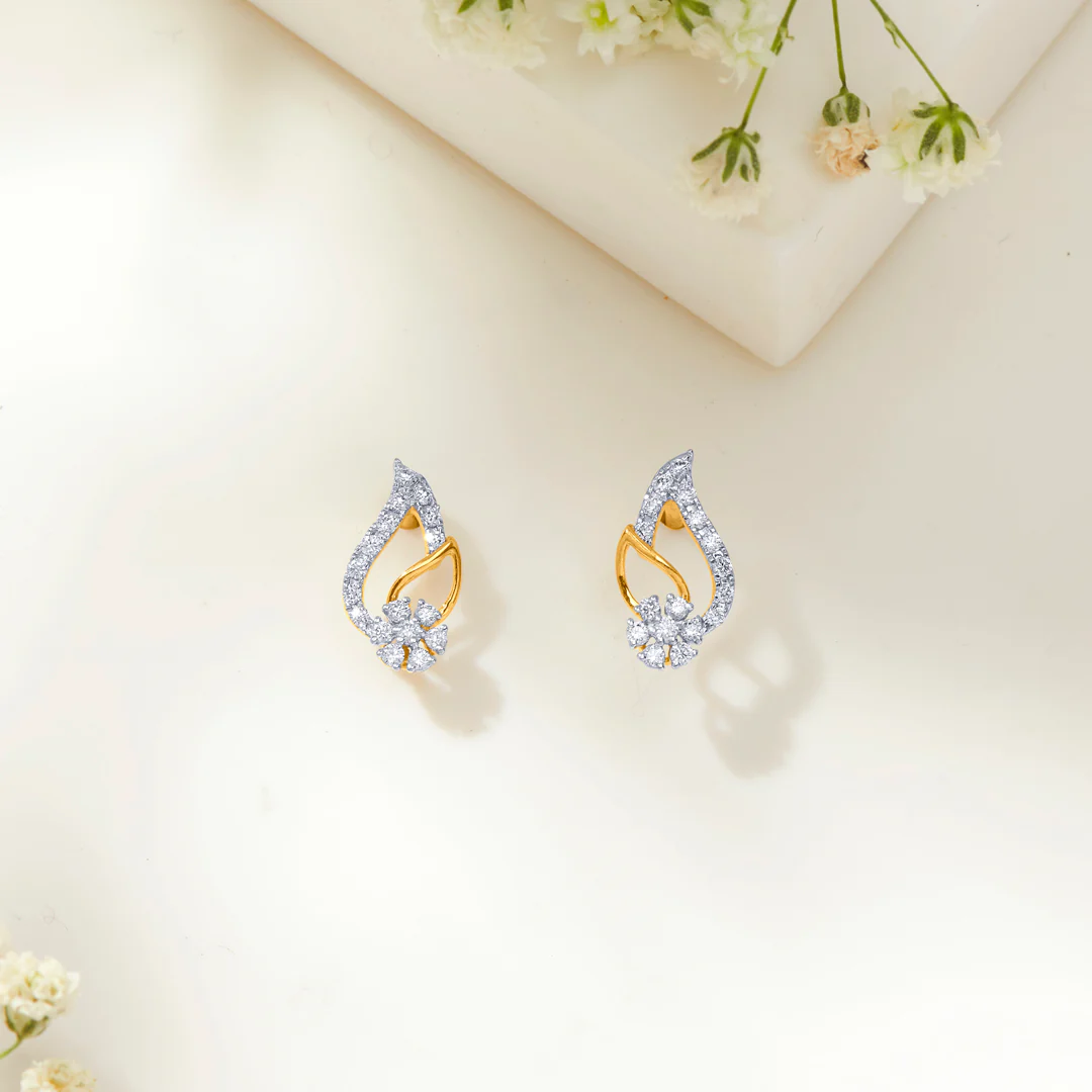 Foliage Flair Gold Stud Earring For Women
