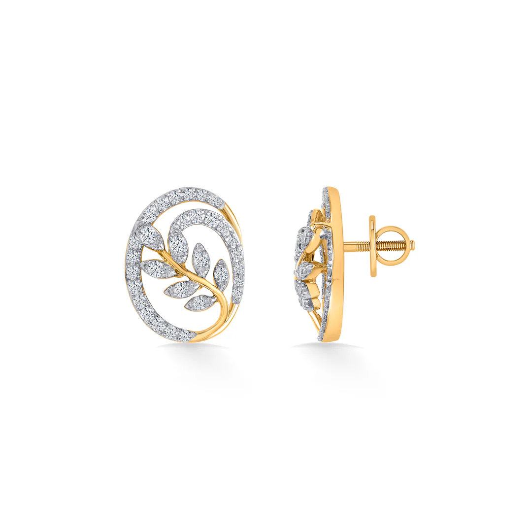 Foliage Gold & Diamond Stud Earring For Women - Image 3