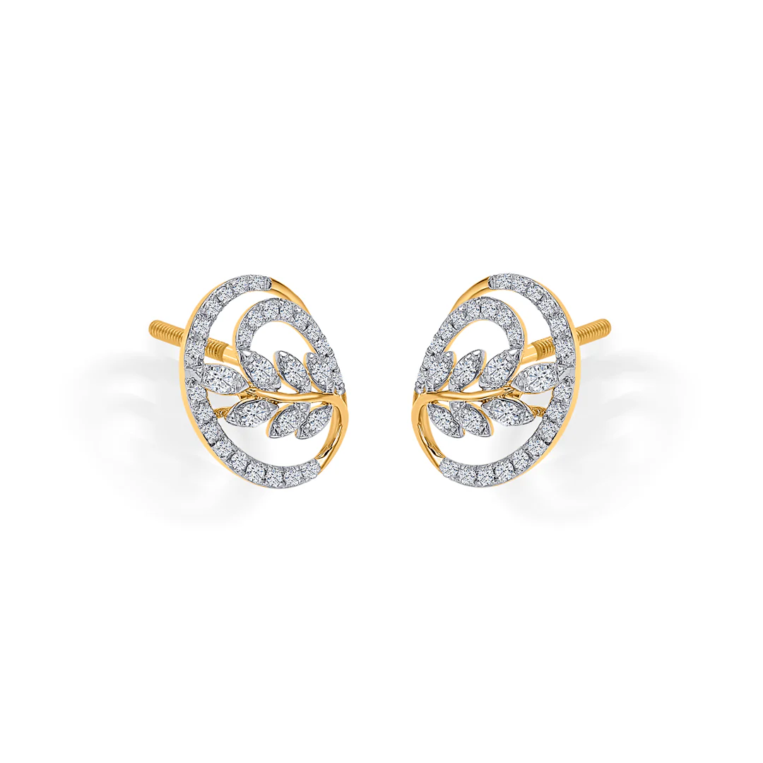 Foliage Gold & Diamond Stud Earring For Women - Image 4