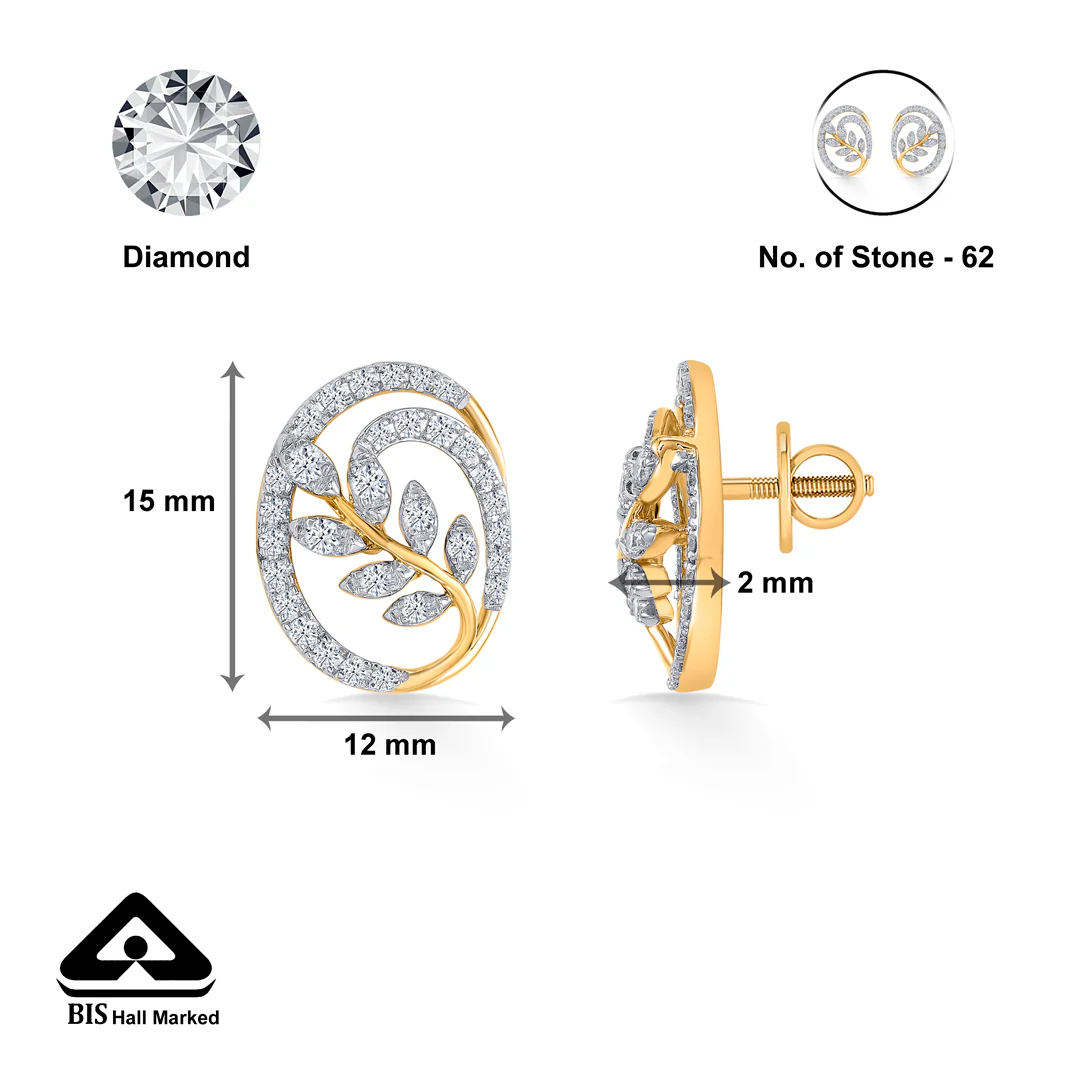 Foliage Gold & Diamond Stud Earring For Women - Image 5