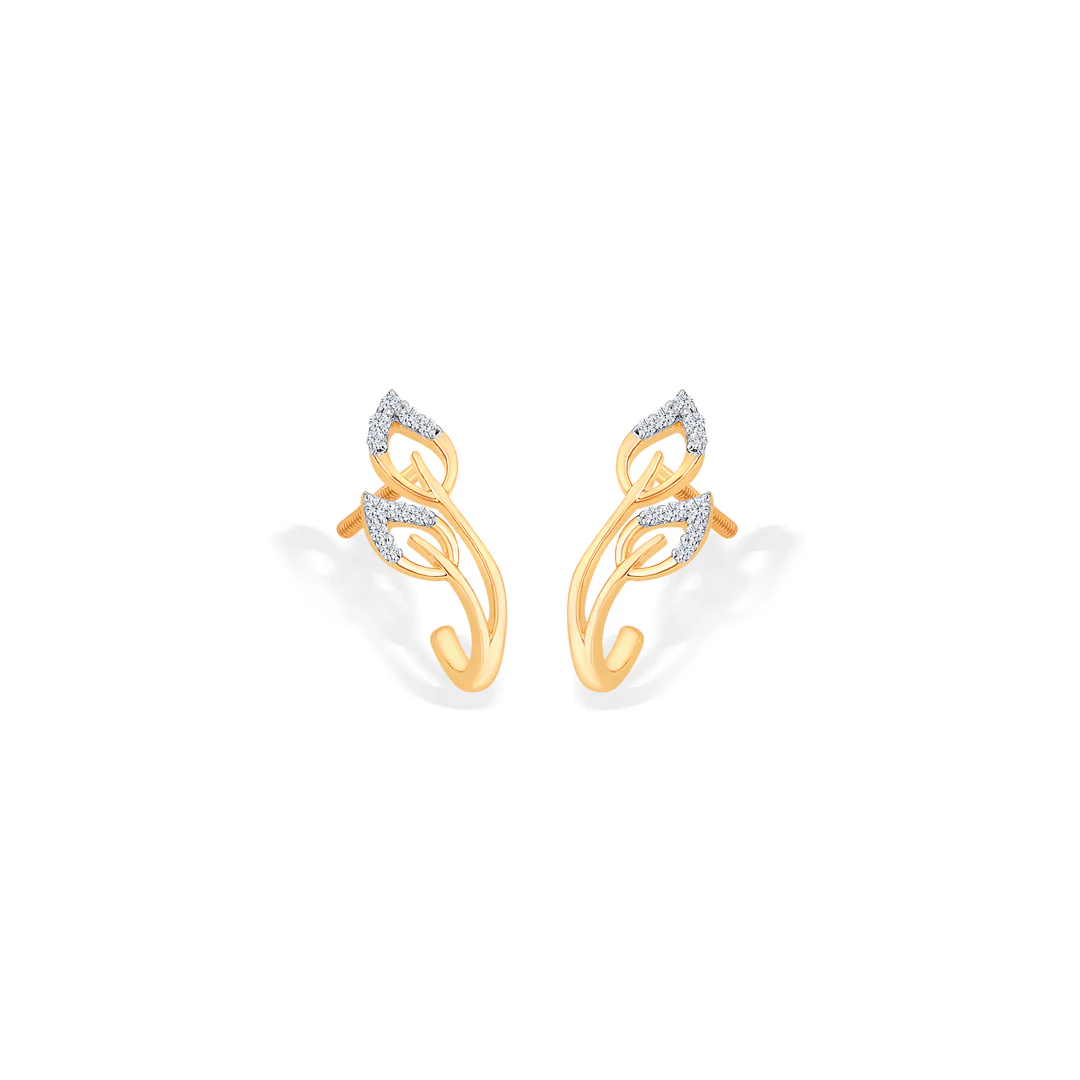 Foliage Yellow Gold & Diamond Hoops & Huggies Earring - Image 3