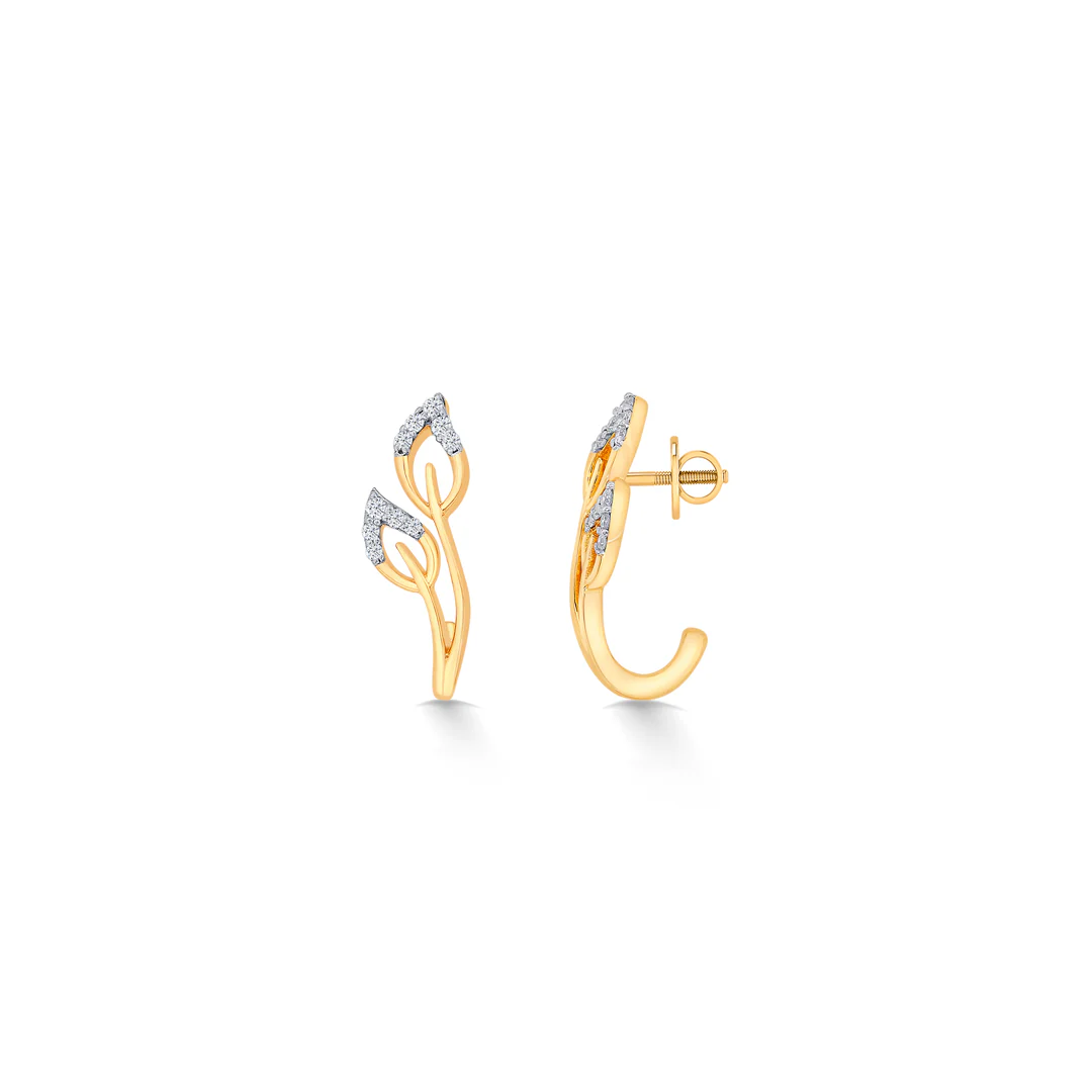 Foliage Yellow Gold & Diamond Hoops & Huggies Earring - Image 4
