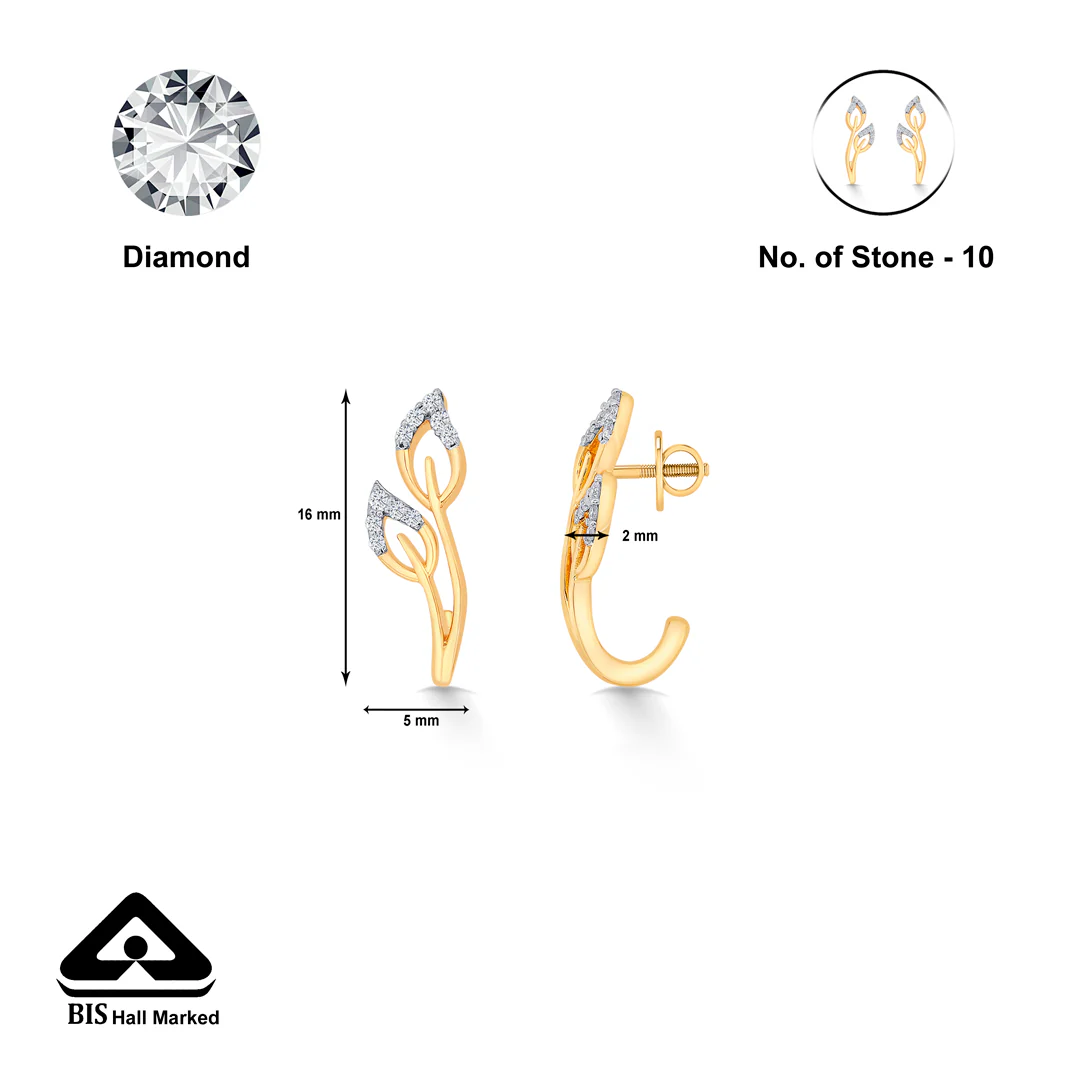 Foliage Yellow Gold & Diamond Hoops & Huggies Earring - Image 5