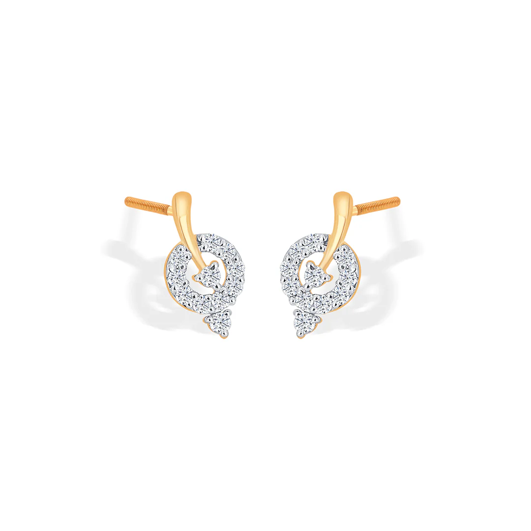 Forest Yellow Gold & Diamond Stud Earring For Women - Image 2