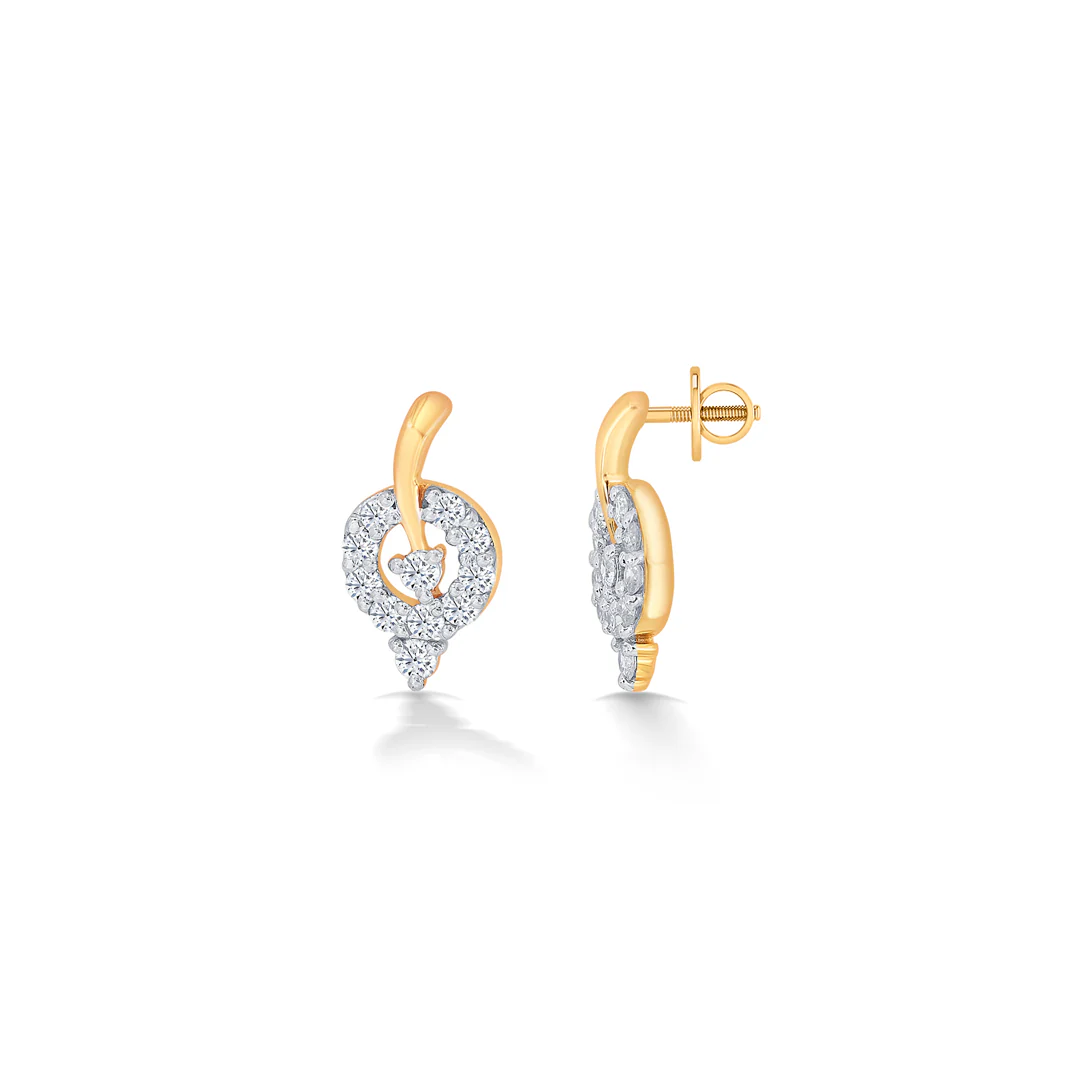 Forest Yellow Gold & Diamond Stud Earring For Women - Image 3