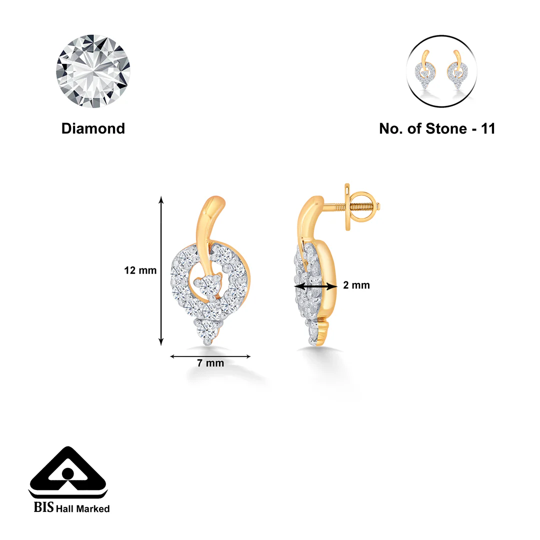 Forest Yellow Gold & Diamond Stud Earring For Women - Image 4