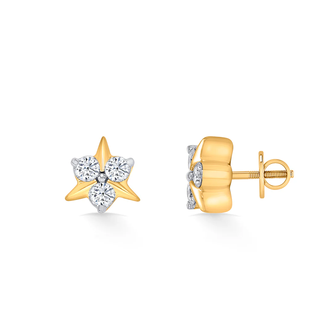 Frostflower Gold & Diamond Stud Earring For Women - Image 3