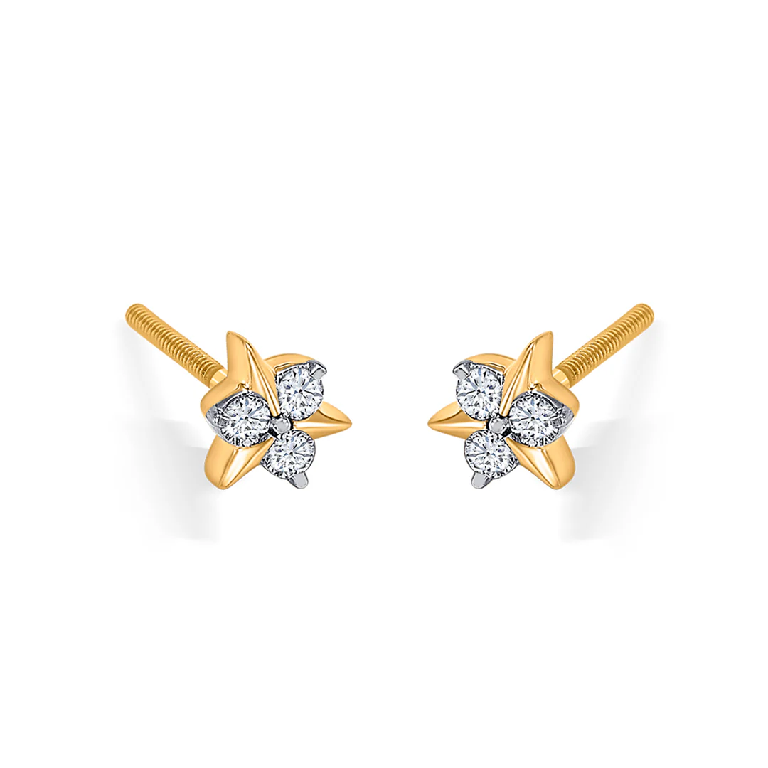 Frostflower Gold & Diamond Stud Earring For Women - Image 4