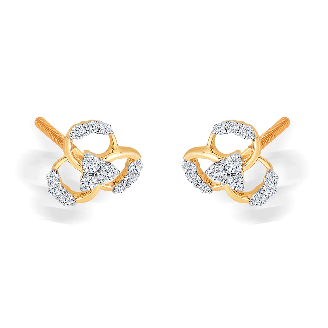 Garden Yellow Gold & Diamond Stud Earring For Women - Image 3