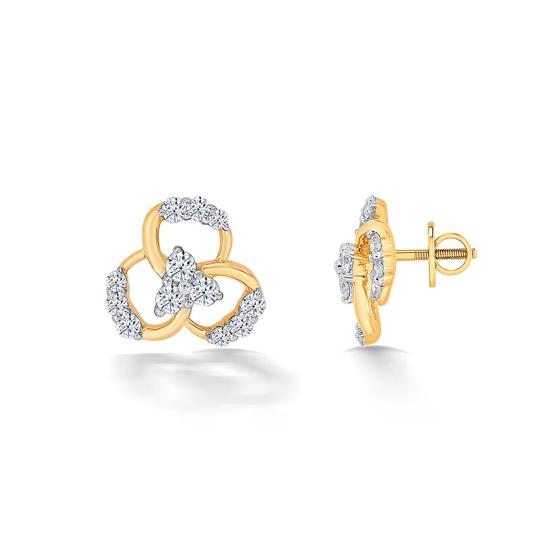 Garden Yellow Gold & Diamond Stud Earring For Women - Image 4
