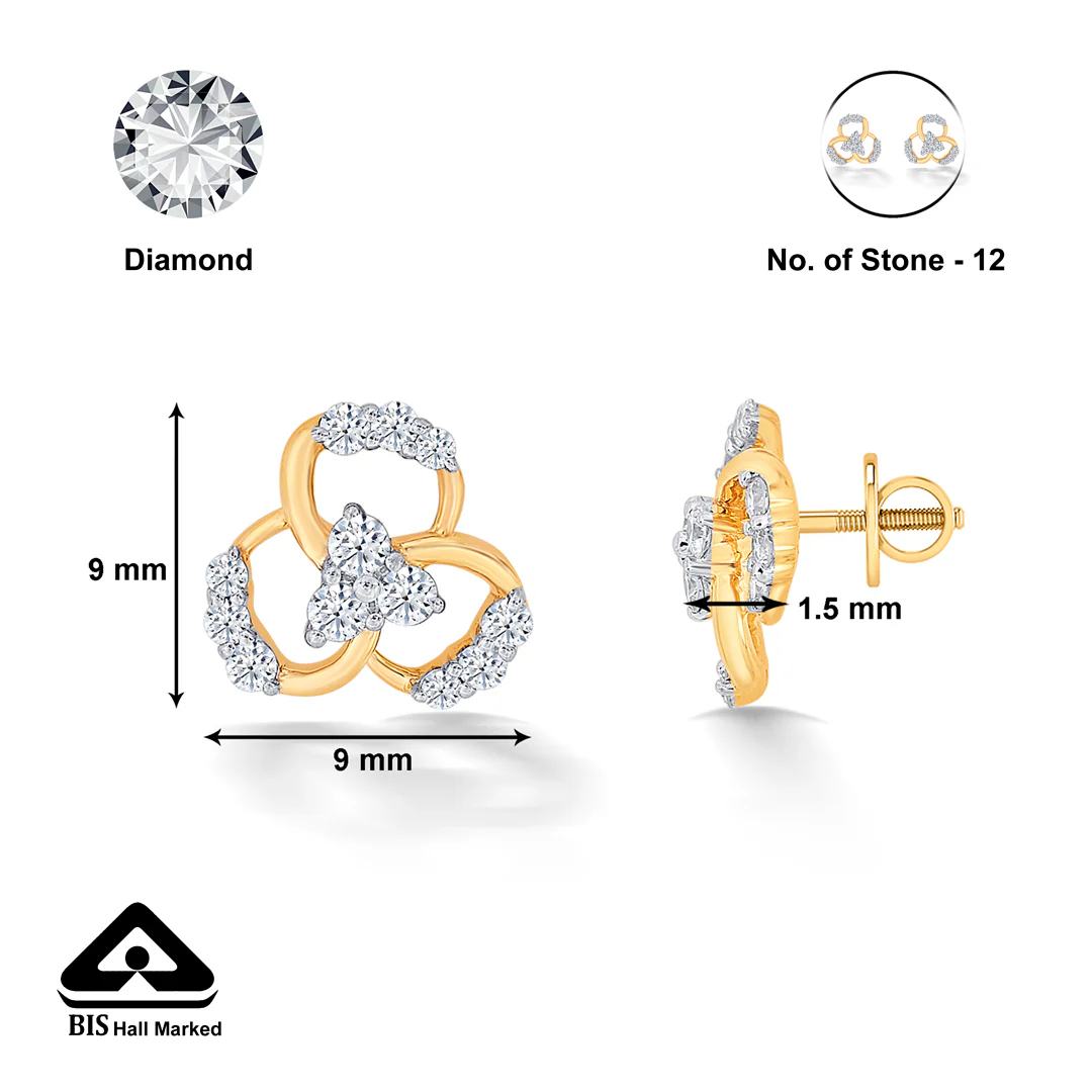 Garden Yellow Gold & Diamond Stud Earring For Women - Image 5
