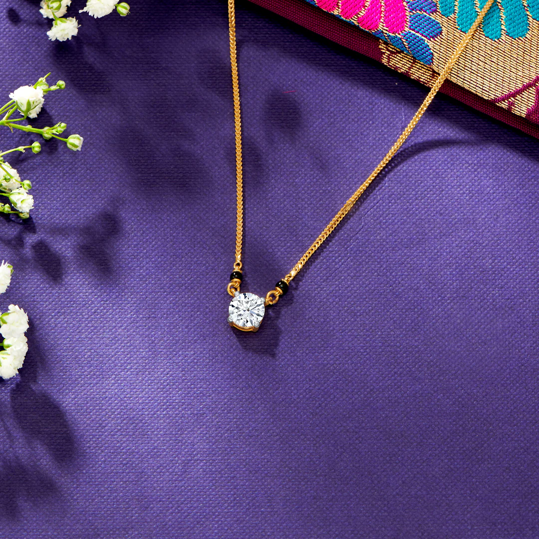 Garnet Glow Yellow Gold Modern Mangalsutra For Women