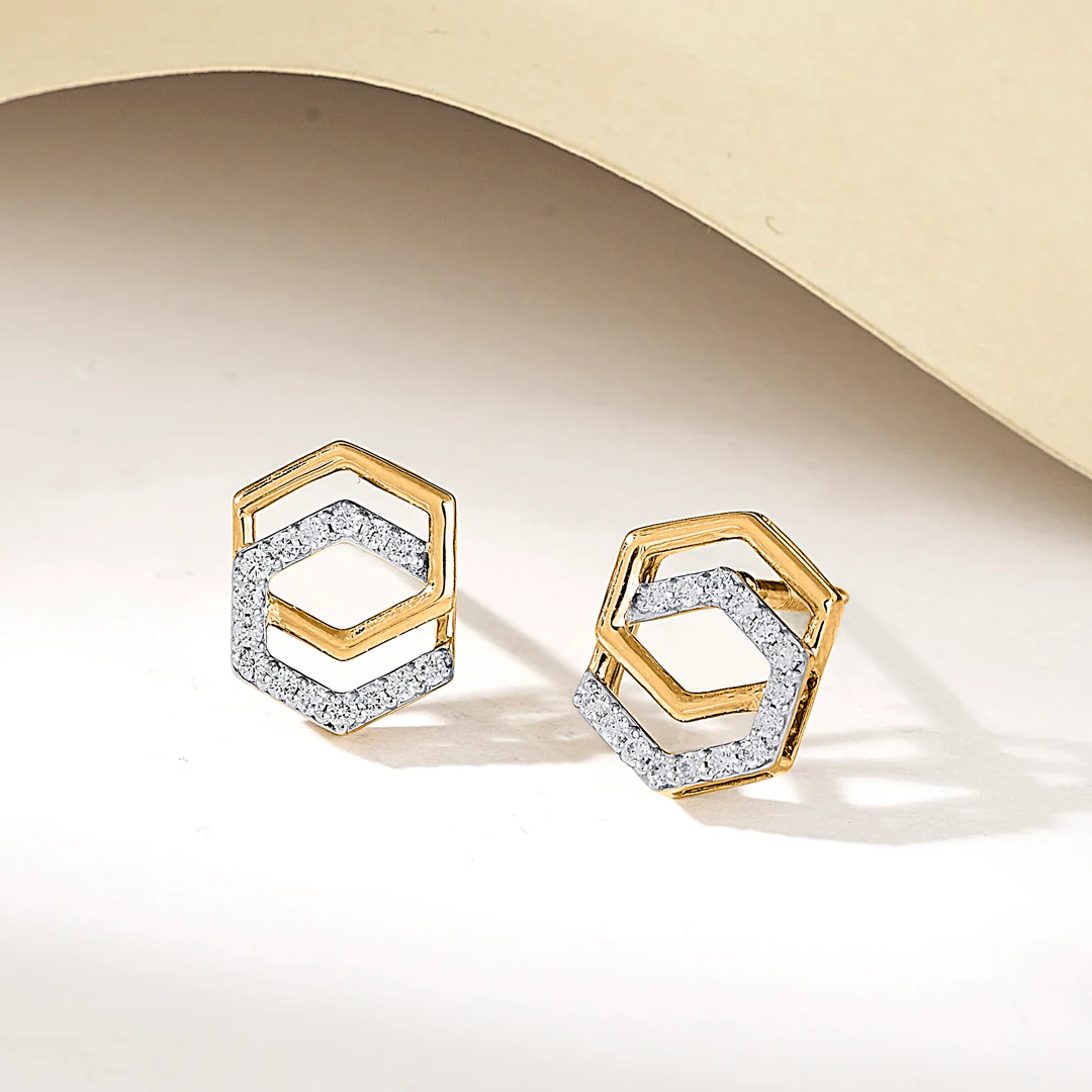 Geo Glitz Gold Stud Diamond Earring for Women