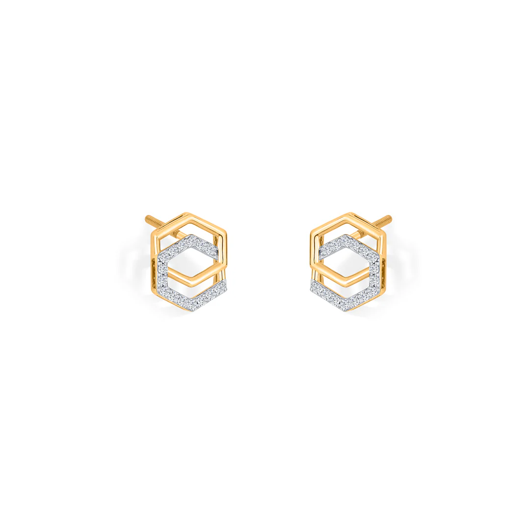 Geo Glitz Gold Stud Diamond Earring for Women - Image 3