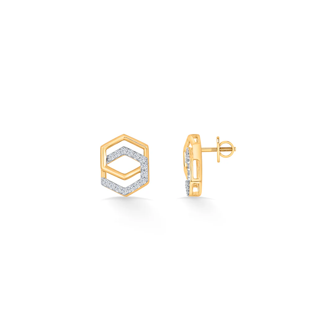 Geo Glitz Gold Stud Diamond Earring for Women - Image 4