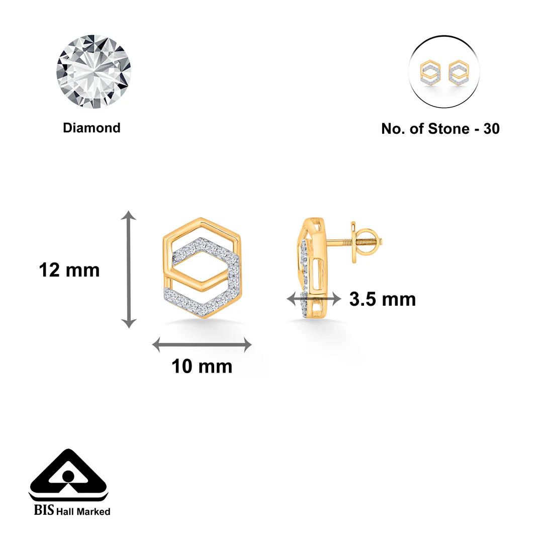 Geo Glitz Gold Stud Diamond Earring for Women - Image 5