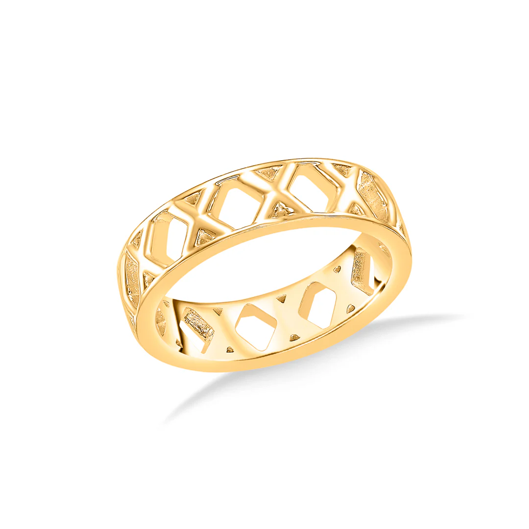 GeoLattice Charm Gold Band Ring - Image 2