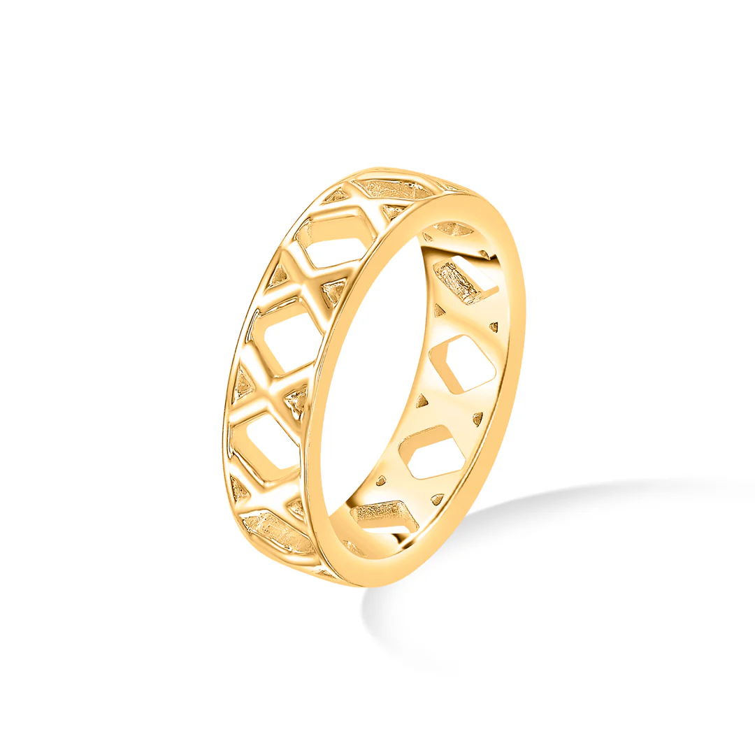 GeoLattice Charm Gold Band Ring - Image 3