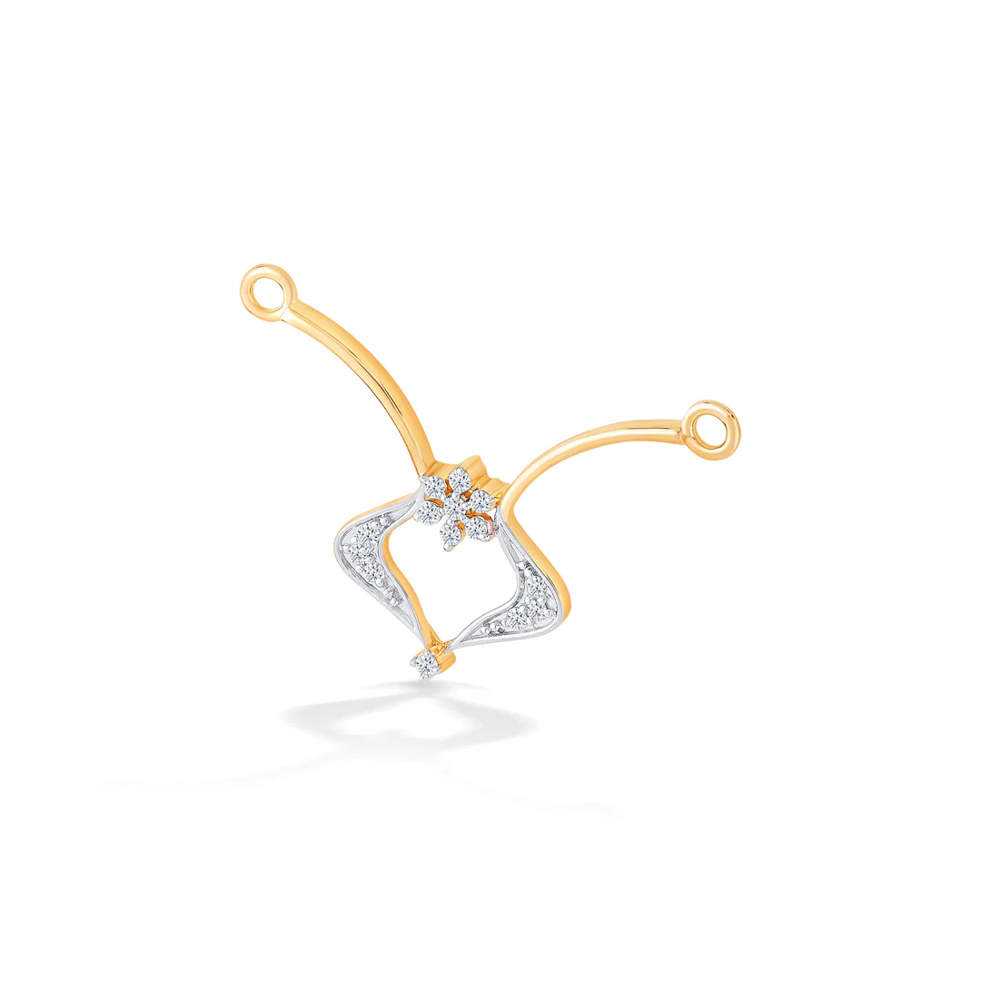 Geometric Design Yellow Gold & Diamond Tanmaniya Mangalsutra For Women - Image 3